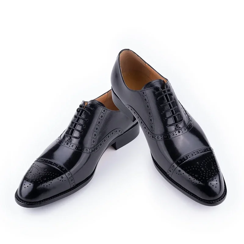 Brogue Men's Genuine Leather Oxford Shoes Handmade Pointed Toe High Quality Formal Shoes for Office Weddings Gift for Husband