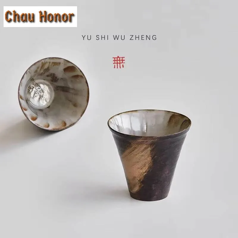 2/3pc Japanese Wabi-sabi Stoneware Tea Cup Brushed Glazed Small Teacups Hand-made Powder Yin White Wine Cup Kung Fu Tea Set 30ml