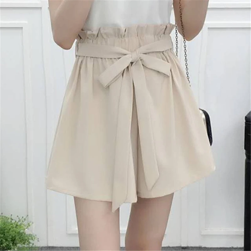 

Fashion Solid Color Shirring Bandage Bow Casual Shorts Female Clothing 2024 Summer New Loose Sweet Elastic High Waist Shorts