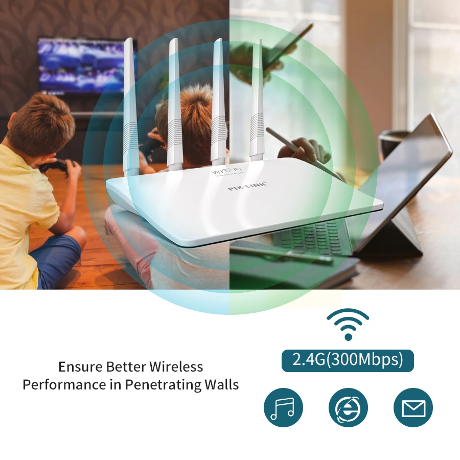 PIXLINK WR21Q WIFI Router Range Repeater 802.11 B /g/n 2.4G 300Mbps 4 Antennas