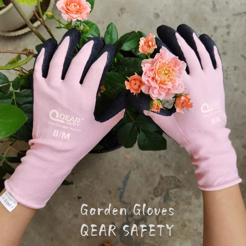 Women Gardening Work Gloves Latex Rubber Palm Coated Dirty Small Plant Thorn Resistance Palm Dexterity Abrasion Grip