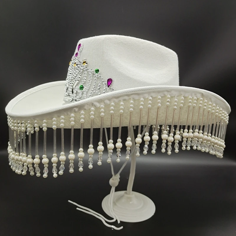 

Glittering Tassels Cowboy Hat for Party Elegant Bridal Shower Cowgirl Cap Nightclub Costume Headdress