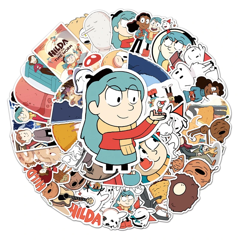 Children Cartoon Anime Kawaii Hilda Stickers for Laptop Suitcase Stationery Waterproof Decals Album Graffiti Kids Toys Gifts 100pcs pvc pretty rainbow sticker flakes pack children waterproof guitar suitcase laptop cup skateboard anime decor stickers kid