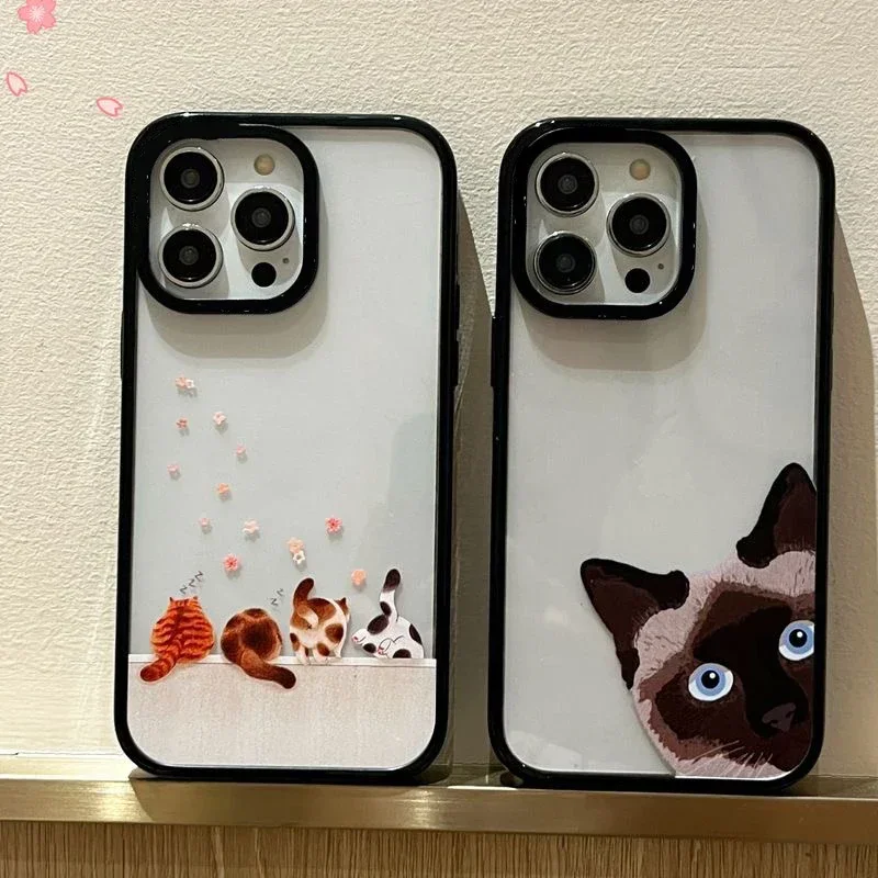 

Simple Cute Cartoon Cat Acrylic Phone Case Cover for IPhone 11 12 13 14 15 Pro Max Case for IPhone 15 Pro Max
