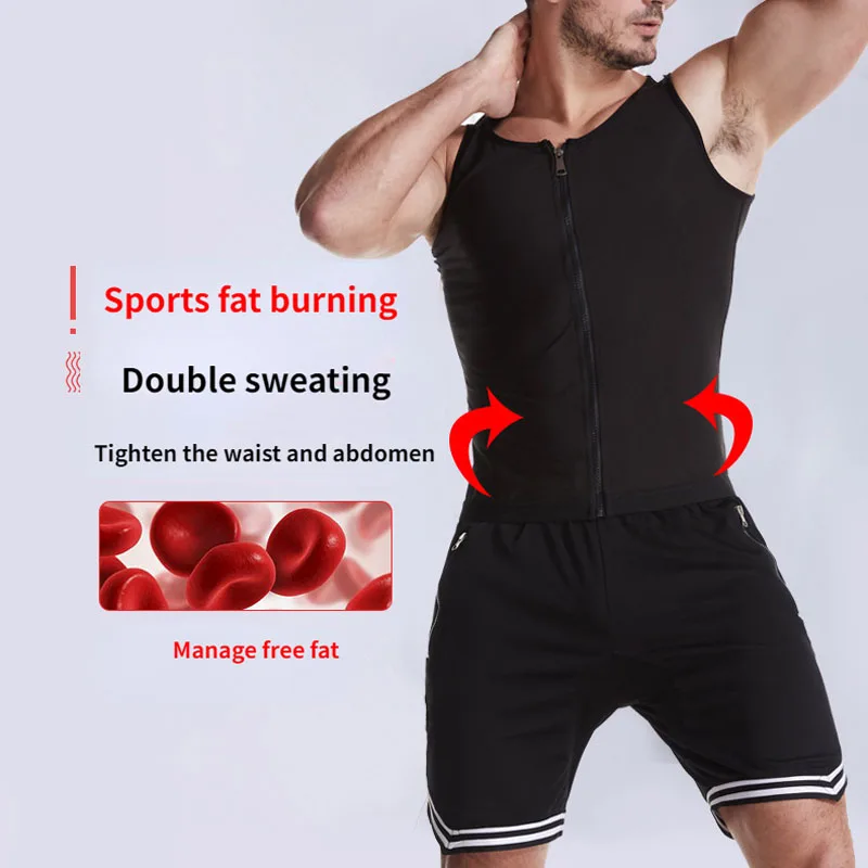 Sauna Top Vest Zipper Body Shaper Men Flat Belly Sweat Fat Burning Weight Loss Tummy Control Slimming Waist Training Male 2024