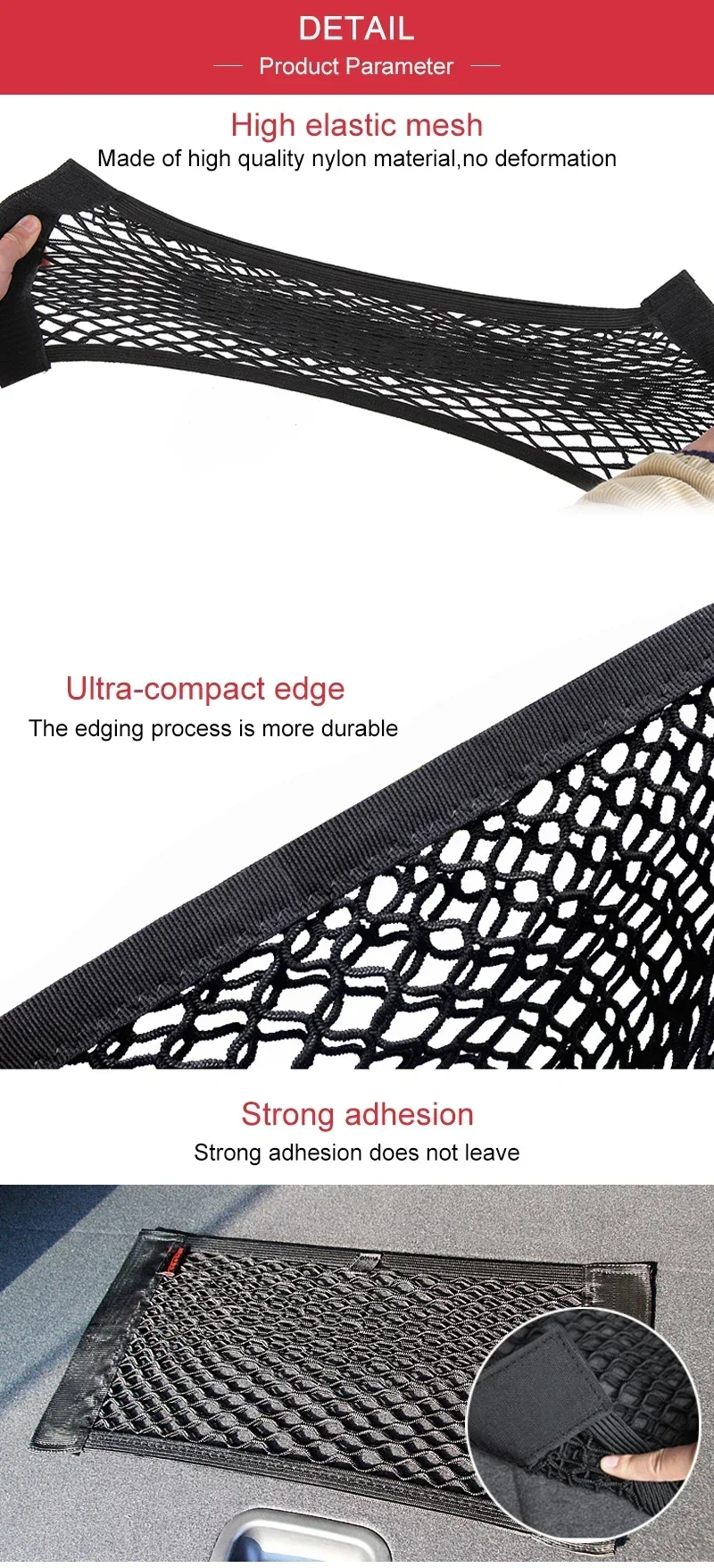 Auto-Aufbewahrungsnetz, dehnbares Netztaschen-Netz, magisches elastisches Klebernetz, universelle hintere Netztasche für den Kofferraum, Sitztasche, Käfig, Auto-Organizer – Detail 6