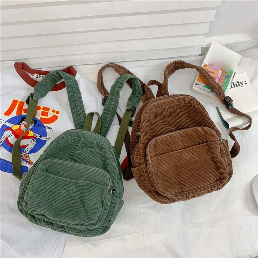 Casual Corduroy Mini Backpack Cross-body Bag Solid Color School Bags Soft Bag Purses and Handbags Simple Female Commuter Handbag 3
