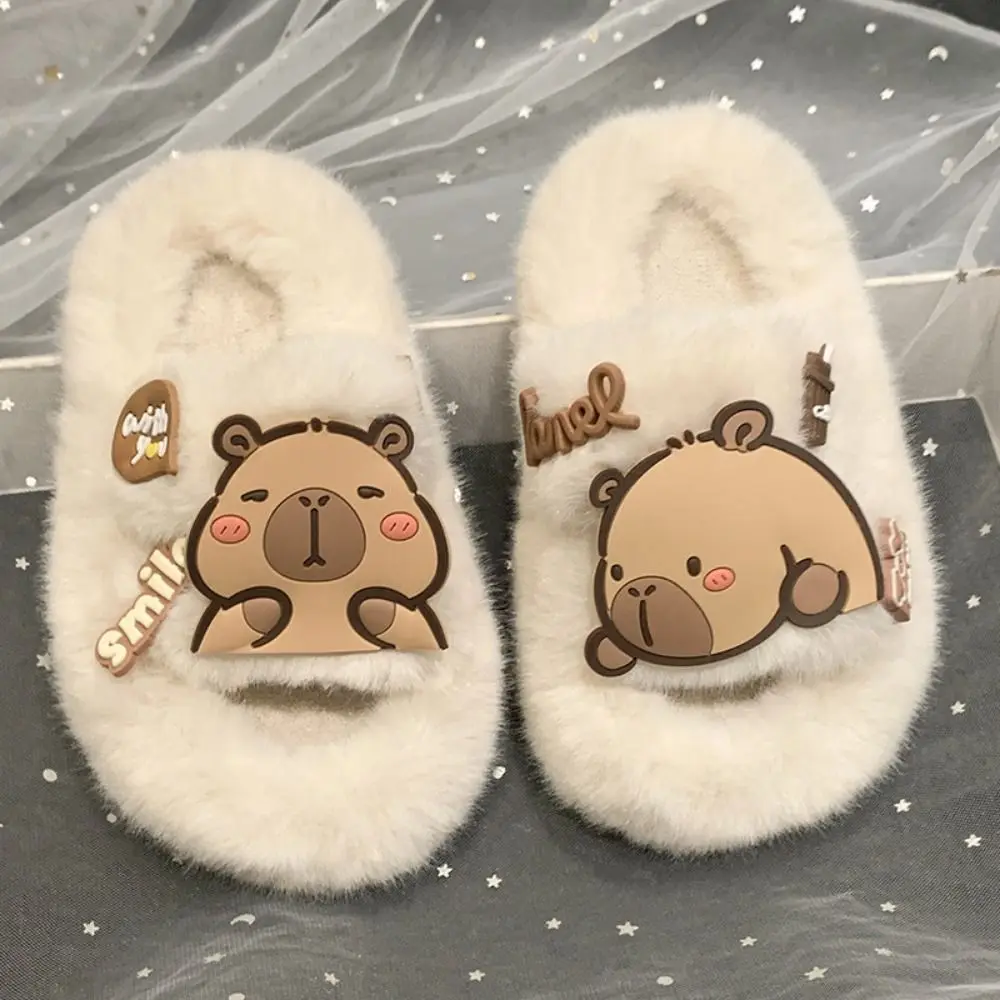 Creative Children Warm Capybara Slippers Kawaii Animal Capibara Plush Slippers Long Plush Rubber sole Winter Home Shoes Girls