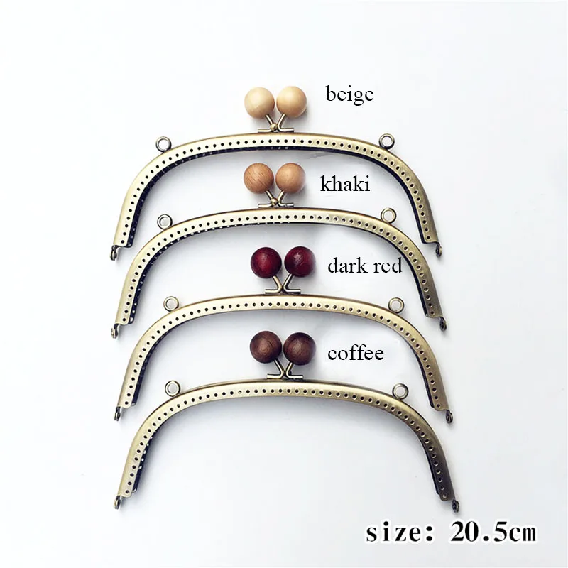 10pc 12.5/16.5/20.5CM Wood Bead Head Metal Embossed Purse Frame for Bag Handles Wallet Kiss Clasps DIY Hardware Sewing Accessory