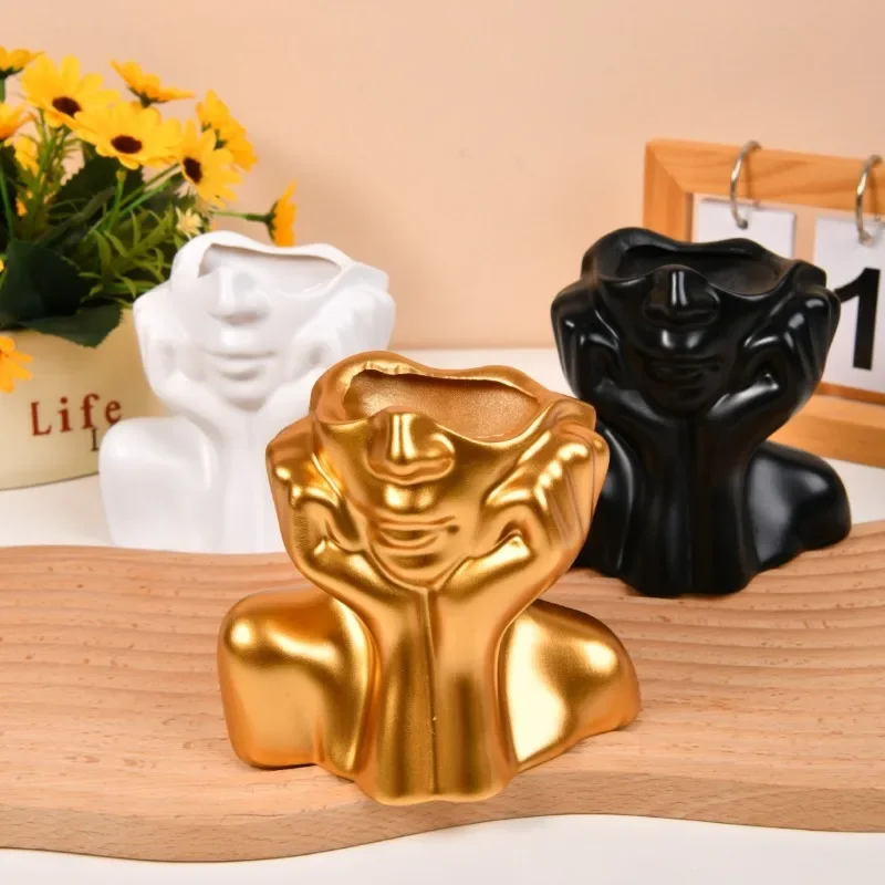 Home Resin Vase Gold White Black Human Body Shaping Art Flower Planter Personalized And Creative Decoration Handicrafts Ornament
