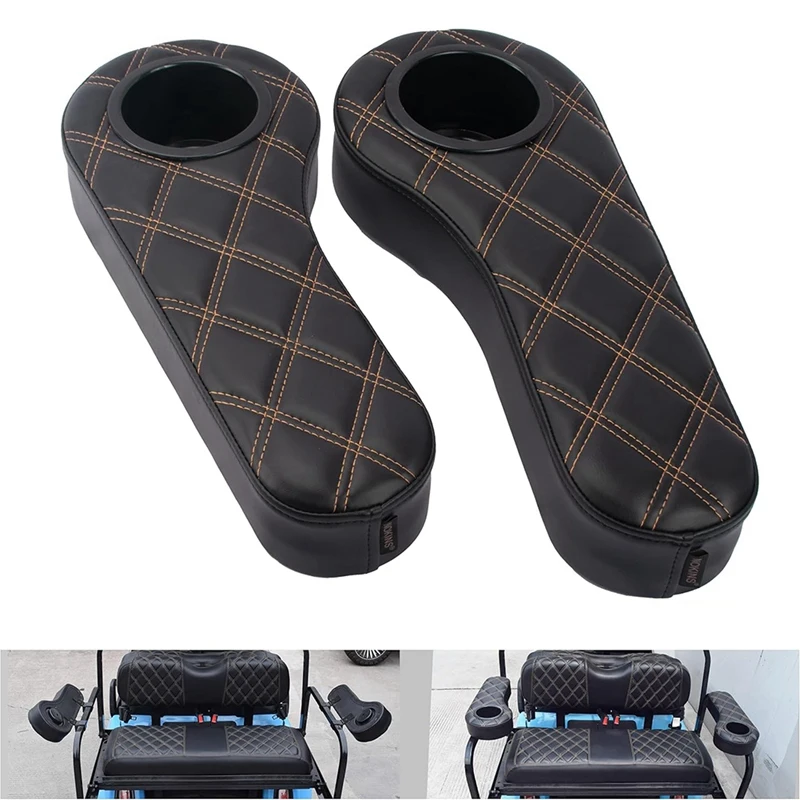 

Golf Cart Armrest With Cup Holder No Drilling Armrest For Club Car Yamaha EZGO Rear Seat Kit Side Flip Hinge Armrest Parts