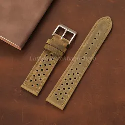 Men's Classic Genuine Calfskin Leather Watch Band - Breathable Perforated Design, Comfortable Wrist Strap - 22mm (Retro Brown)