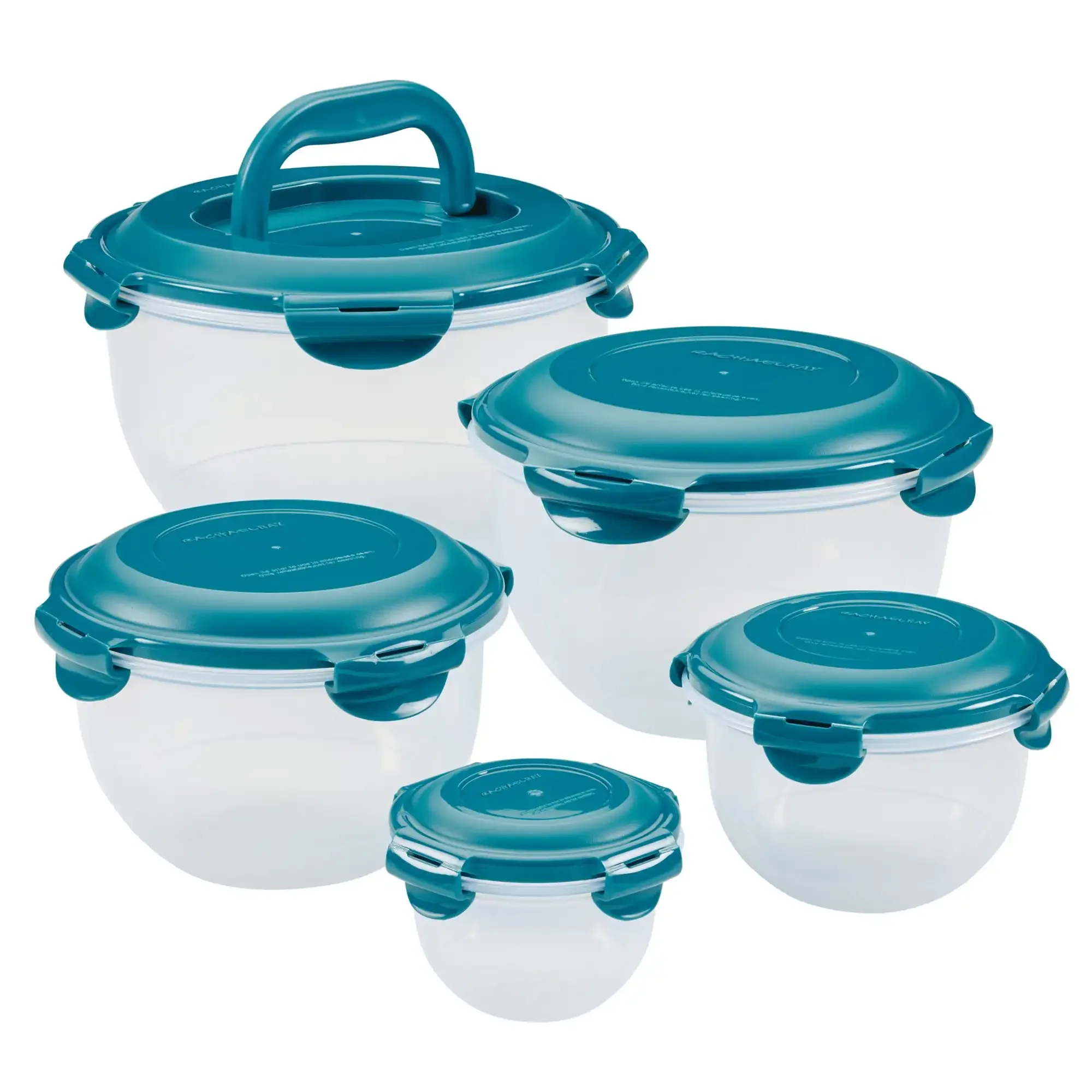 

Leak-Proof Nestable Round Food Storage Container Set, 10 Piece, Teal Lids