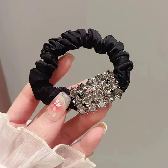 Luxurious Crystal Hair Bands Elegant Women Ponytail Rubber Band Hair Rope Tie Temperament Black Hair Accessories