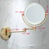 Brushed Gold LED Bathroom Mirrors Quality Brass Folding Magnifying Hotel Bathroom Makeup Mirror LED Light Bathroom Mirrors 3
