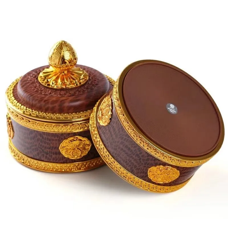 Tibetan Brown Resin Double Layer Jar Food Organizer Tantric Metals Handicraft Buddhist Storage Box Home Desktop Gift Decorative 3