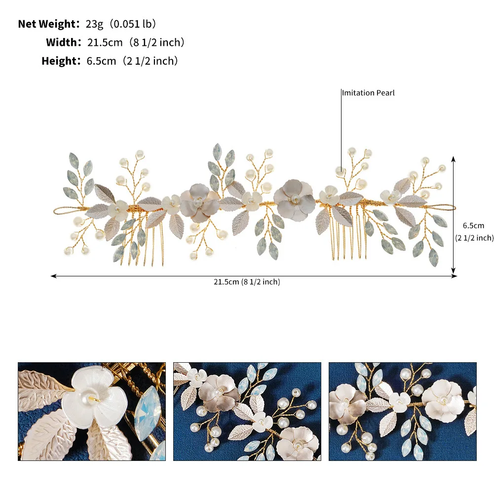 Floralbride Handmade Alloy Crystal Rhinestones Flower Leaf Bridal Hair Comb Wedding Headpiece Hair Accessories Women Jewelry