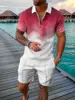 Men Zipper Collar Polo Shirt And Shorts 2pcs Sets Street T-shirt Piece Casual Sportswear Ropa Hombre 3D Vintage Man Clothing 6