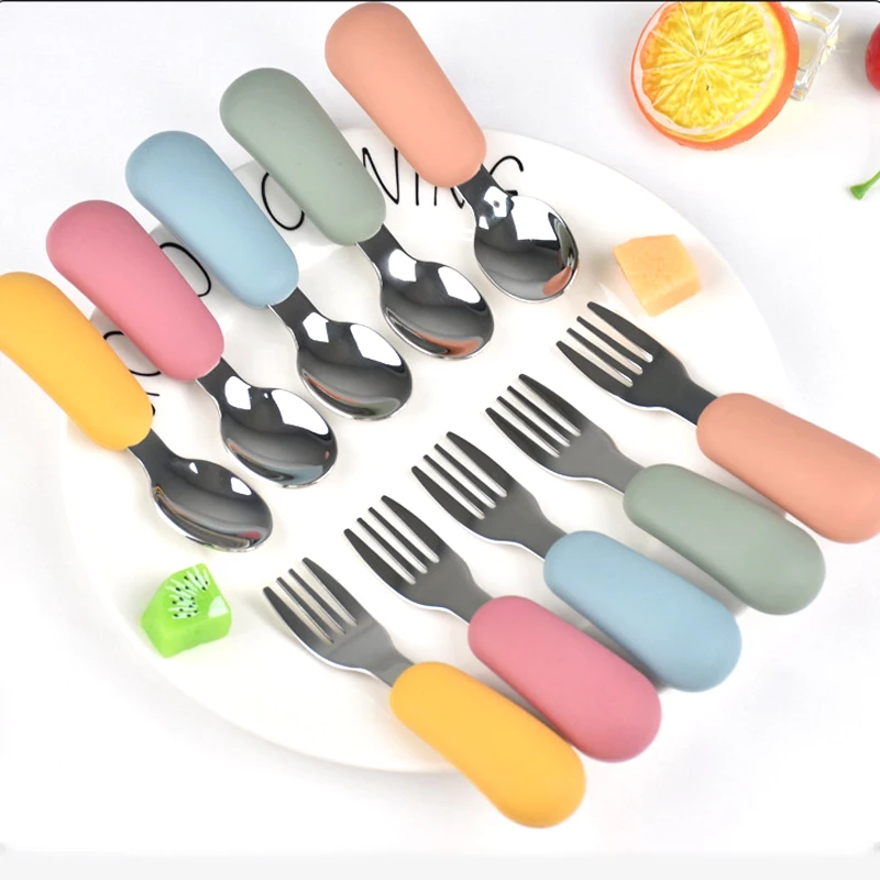 Baby Eating Tableware Set Children Utensil 316 Stainless Steel Toddler Dinnerware Cutlery Cartoon Infant Food Feeding Spoon Fork 6