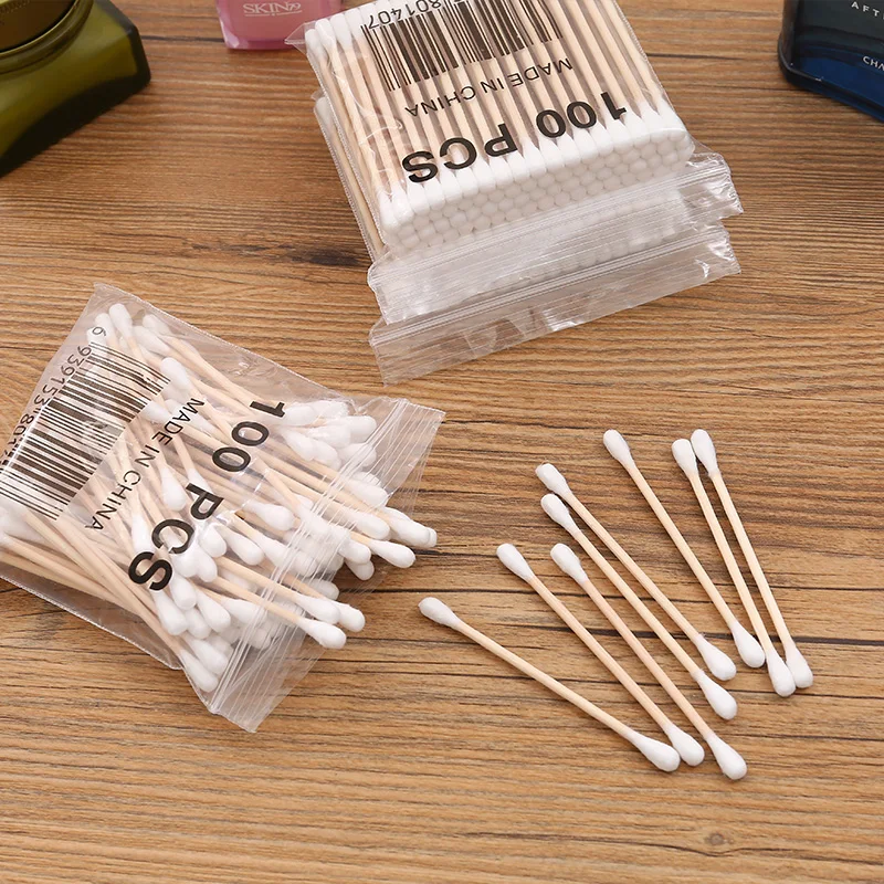 

500pcs/pack Cotton Swab Double Head Beauty Makeup Cotton Buds Swab Wood Sticks Ears Cleaning Health Care Eco Friendly