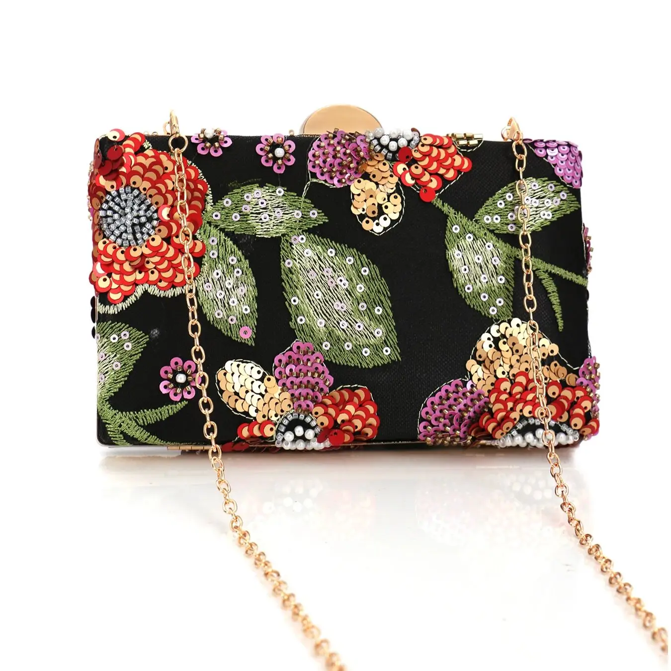 Embroidered Sequin Floral Evening Clutch Bag for Women