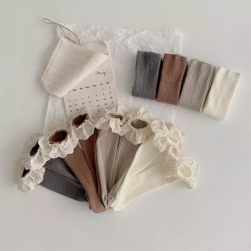 

4 Pairs/lot Children's Socks for Baby Girls Kids Long Socks Knee High Soft Cotton Toddler Girl Ruffle Bow Socks Infant 0-8 Year