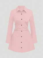 Autumn New Arrivals Plus Size Women's Casual Slimming Waist-Defining Long-Sleeved Shirt Dress For Everyday Wear and Office