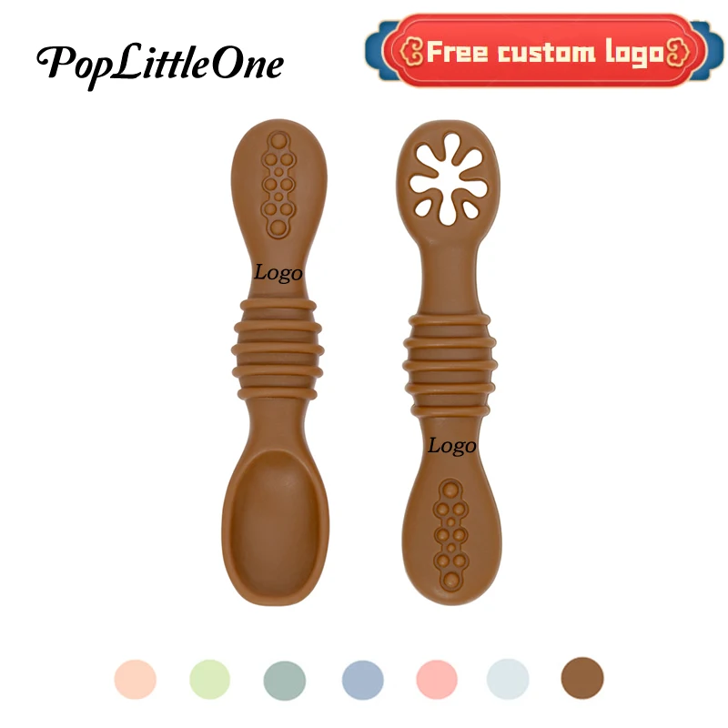 Customizable Baby Food Spoon Silicone Meal Spoon Soup Rice Porridge Hollow Wave Point Design Training Grip BPA Free baby feeding spoon