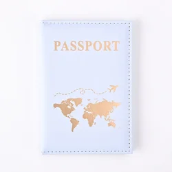 Elegant Gold Passport Holder - PU Leather Travel Accessory (Light Blue)