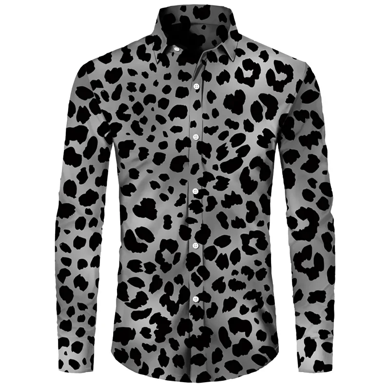 thumbnail image 1 of Camisa elegante para hombre con estampado de leopardo en 3D, cuello vuelto, botones, manga larga, ropa de calle vintage para hombre y mujer, camisetas, 1 of 5
