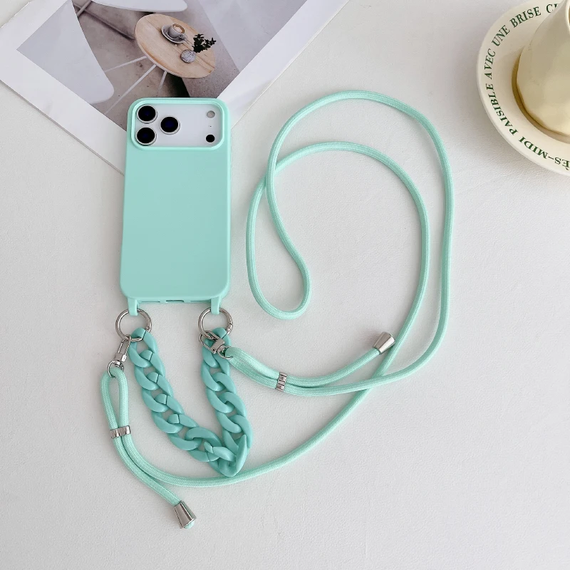 Luxury Solid Color Frosted Soft Silicone Chain Lanyard Phone Case