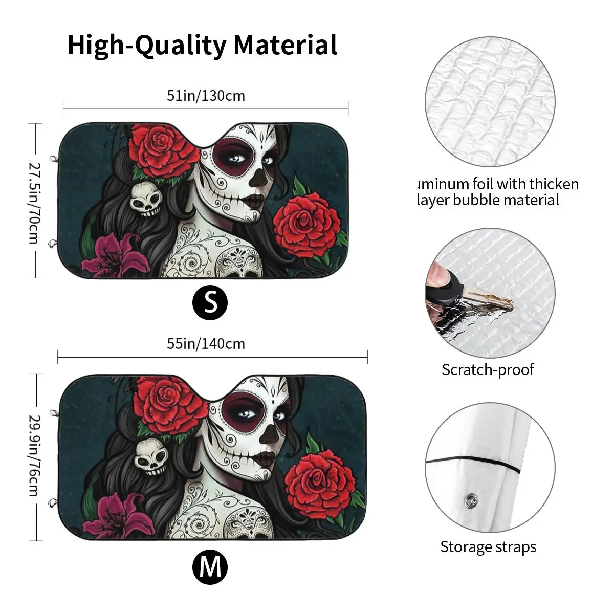 Center Console Cover Pad Sugar Skull Car Armrest Cover Mat Beautiful Girl  Car Accessories