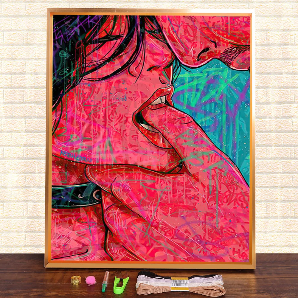 

Graffiti Sexy Lady Printed Fabric 11CT Cross-Stitch Patterns DIY Embroidery DMC Threads Needlework Handicraft Design