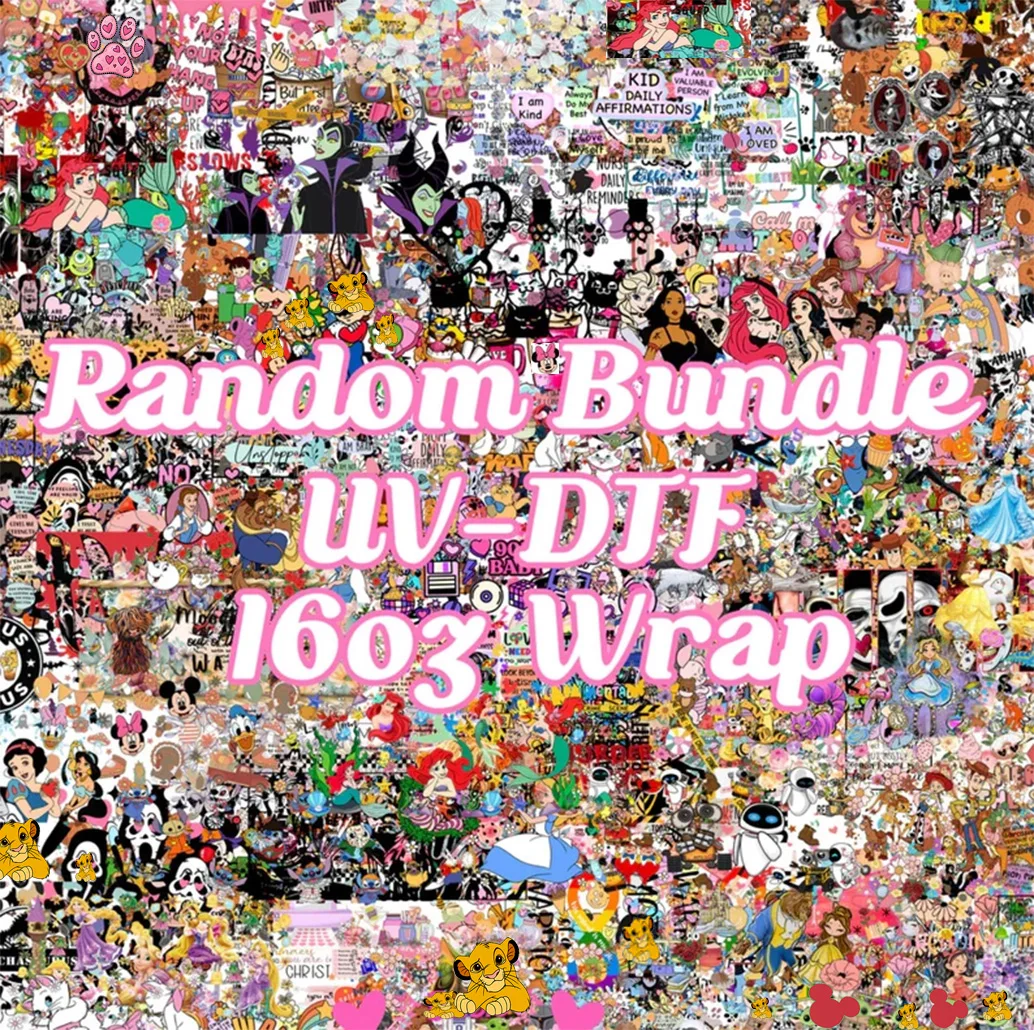 100PCS Bundle Uv Dtf Cup Wraps Transfer Sticker Random For 16oz Libbey Glasses Wraps Bottles Cup Can DIY Waterproof Custom Decal