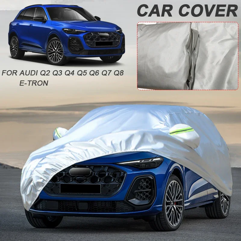 아우디 Q2 Q3 Q5 Q4 Q6 Q7 Q8 E-TRON SPORTBACK 차량용 자외선 차단 210T 폴리에스터 방수 커버, 햇빛 가리개, 먼지 방지, 외부 자동차 액세서리