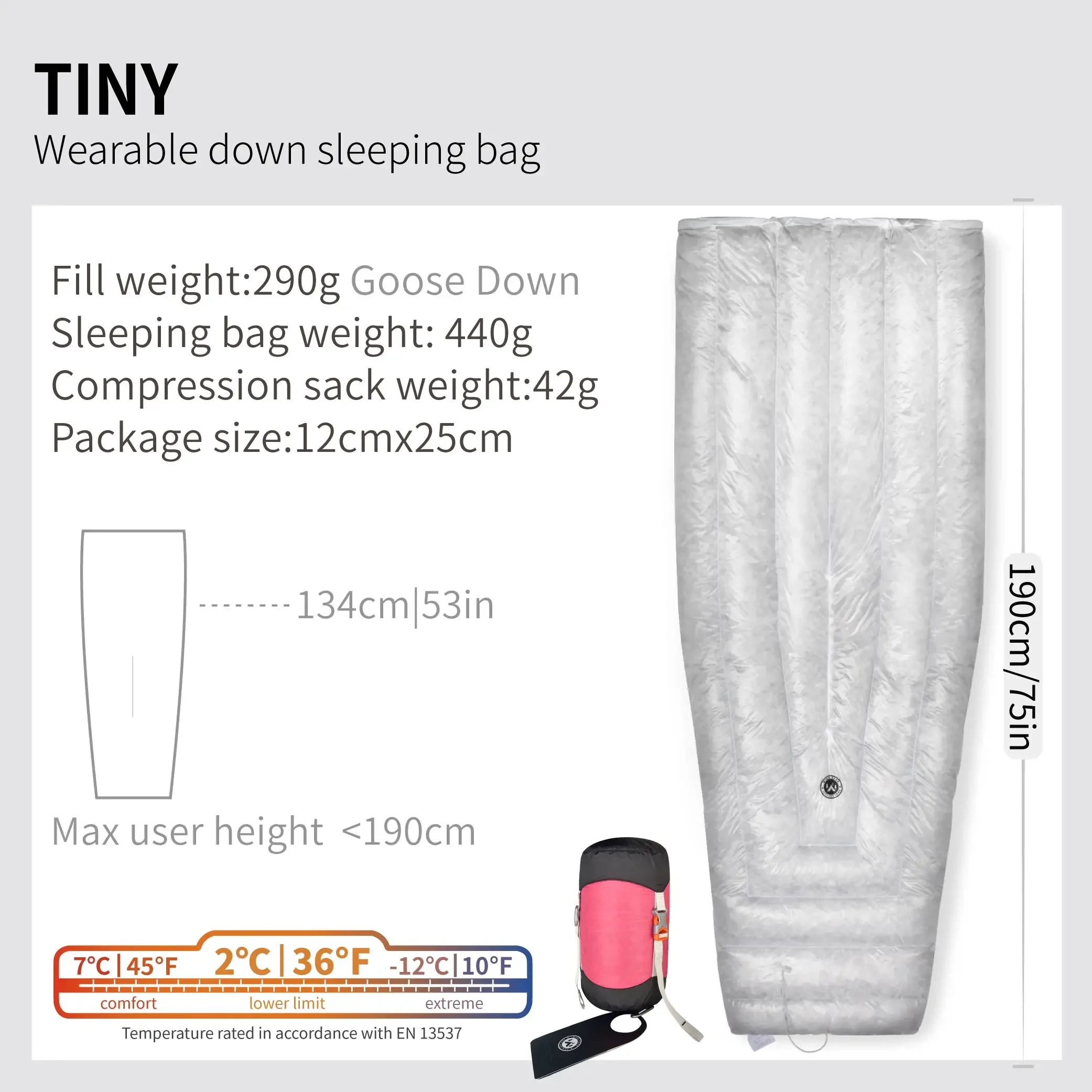 AEGISMAX WIND HARD Ultralight Envelope Sleeping Bag FP800 Gray Goose Down 290g Camping Hiking Outdoor