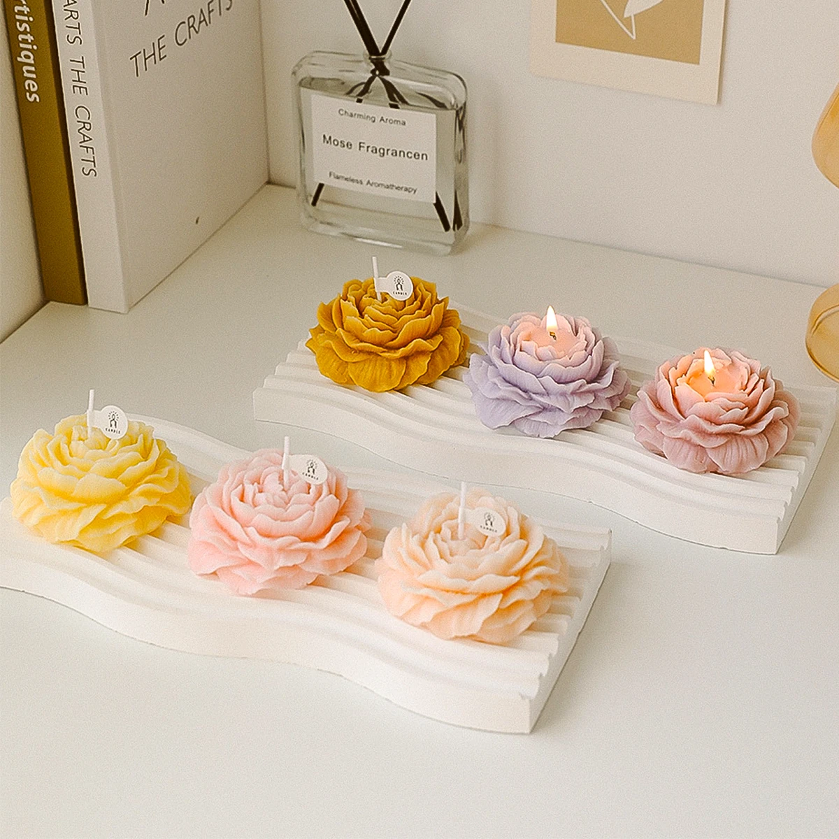 3D Peony Aromatic Candle Creative Flower Shape Aromatherapy Wedding Decor Gifts Box Valentine's Day Scented Souvenir Ornament