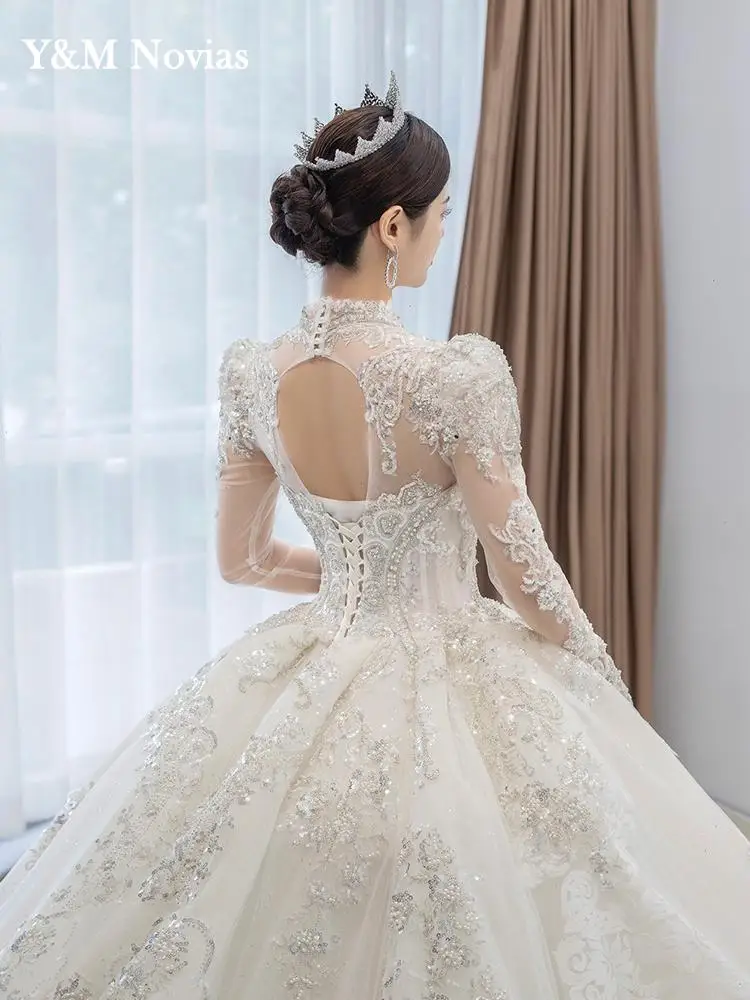 Customized Luxury Bedad Long Sleeve Winter Wedding Dress 2025 New V Neck Vestido De Noiva For Bride Gown Plus Size Floor Length 6
