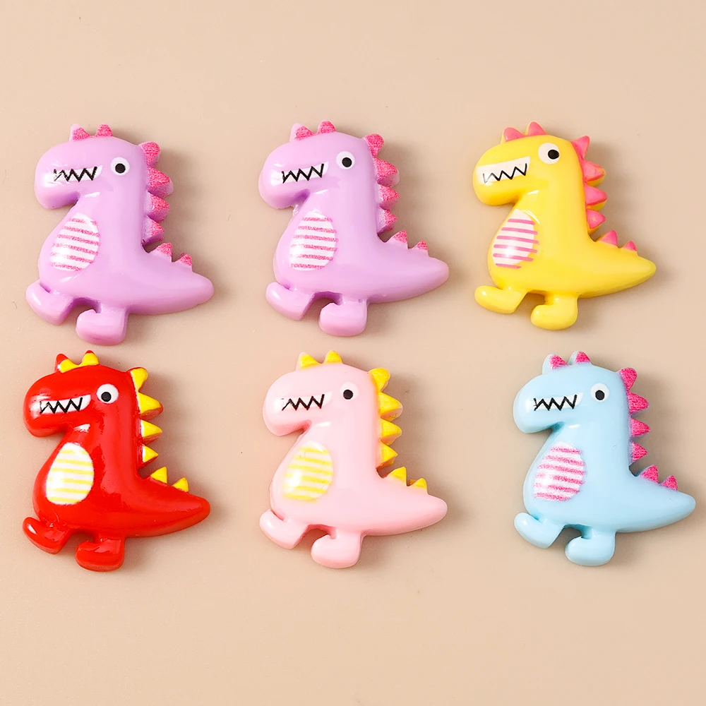 Leslie 10 Stück einfarbige niedliche Dinosaurier-Charms aus Kunstharz mit flacher Rückseite, Cabochon für Nagelkunst, Haarnadeln, Handyhülle, DIY-Zubehör