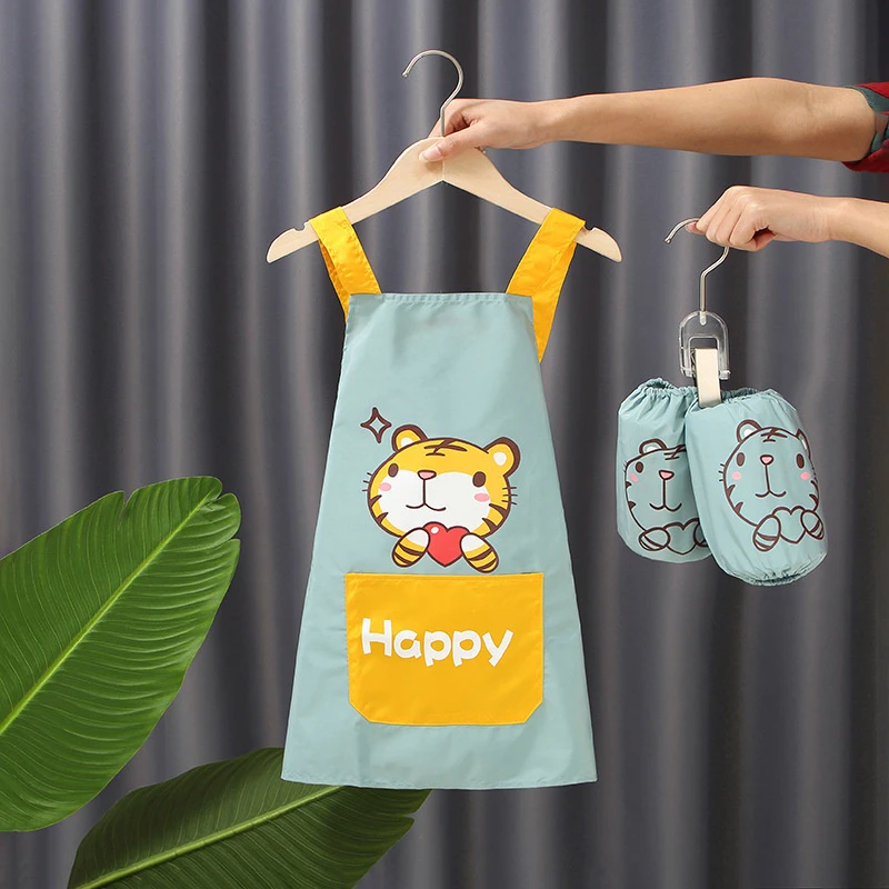 

Kids Waterproof Draw Apron Bib With Sleeve For Art Student Sleeveless Overalls Covers Bandana Eating Bibs Cartoon Anti-dirty