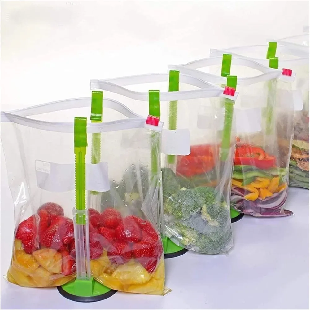 Baggy Rack Stands, 6 Pack, Adjustable Hands Free Clips for Food Storage  Bags Plastic Freezer Bags, Bag Holders