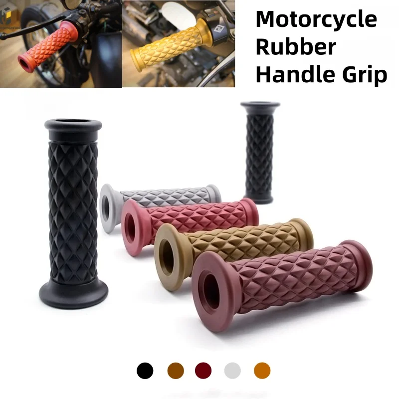 7/8" 22mm Retro Rubber Motorcycle Handlebar Grips Non Slip Motorcycle Handle Grips Compatible With ATV Motorbike Pit Bike