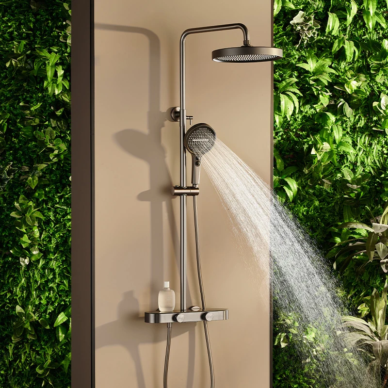 Grey Shower System Set Bathroom Rainfall Wall Mount Mixer Shower Faucet Full Set Modern Bathtub Shower Apartment Hotel 2