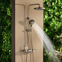 Grey Shower System Set Bathroom Rainfall Wall Mount Mixer Shower Faucet Full Set Modern Bathtub Shower Apartment Hotel 2