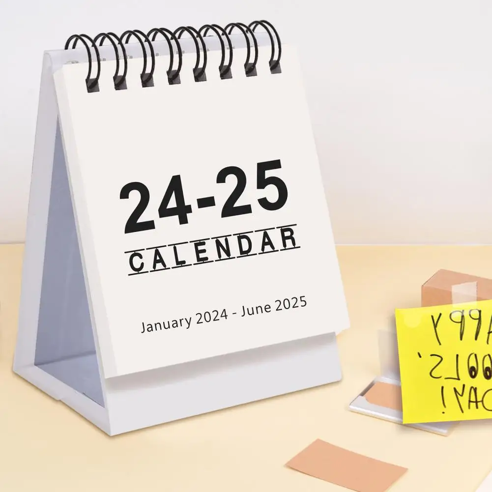 Small Desk Calendar 18 Month Jan 2024 To June 2025 Twin-Wire Binding Home Office School Portable Desktop Calendar