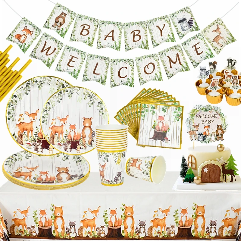 Jungle Party Disposable Tableware Cartoon Animals Paper Plate Cup