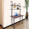 Wall Mount Desk 3 Tiers Computer Writing Table Laptop Industrial Bookcase Floating Pipe Ladder with Shelf for Home Office School 3