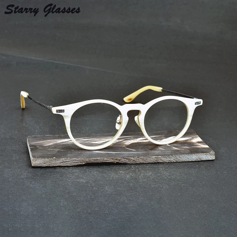 

Buffalo Horn Titanium Eyeglasses Men Handmade Natural Fashion Optical Eyewear Women Reading Personality Oval Glasses Frame