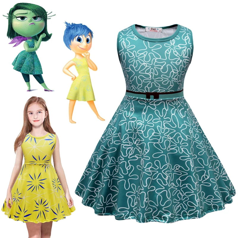 Anime Inside Out Joy Inspired Skater Dress Joy Cosplay Dress Baby Girls Birthday Costume Inside Out Disgust Inspir Summer