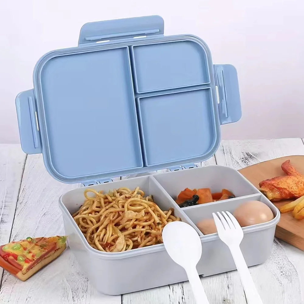 3칸 도시락통 플립락 뚜껑 삼중 버클 방지 누출 식품 용기 편리한 보관함 곰돌이 무늬